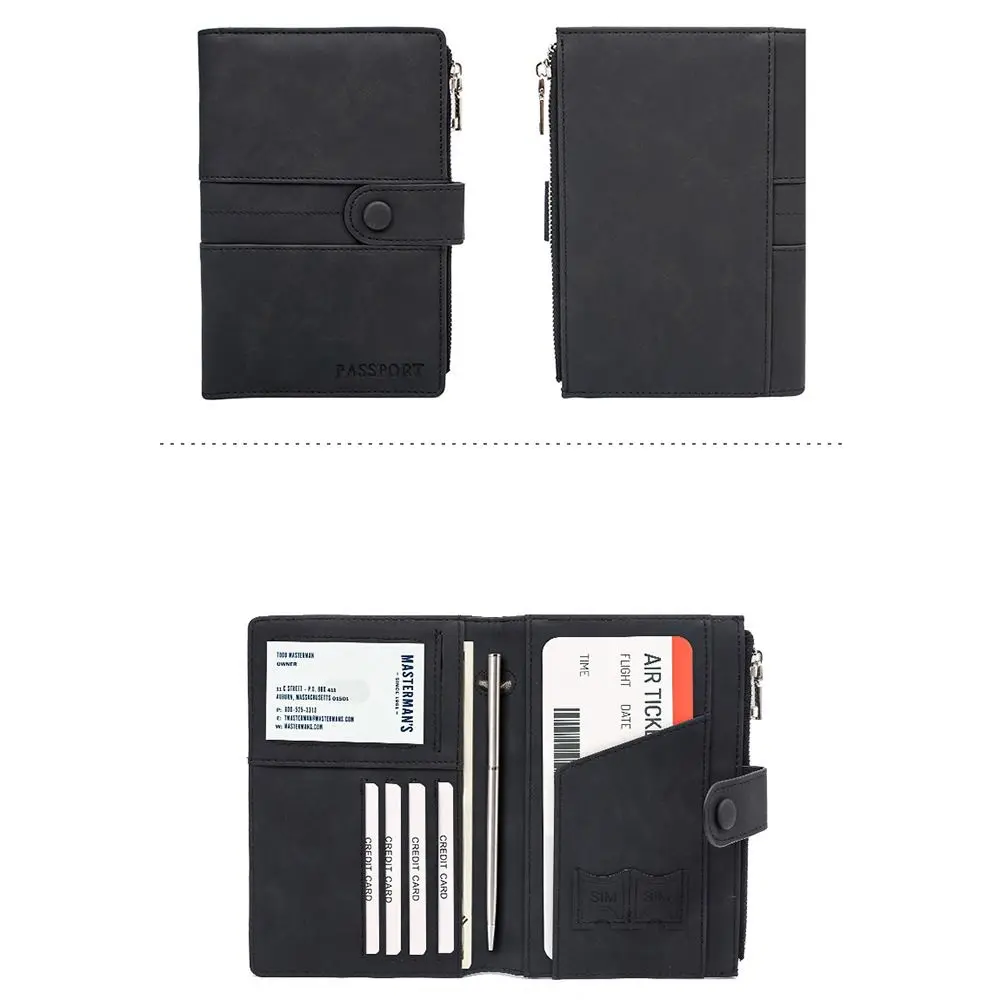 Creative RFID Anti-Theft PU Passport Bag Purse Card Holder Travel Wallet Multifunctional Airplane Check-in Passport Clip Men thumbnail 3
