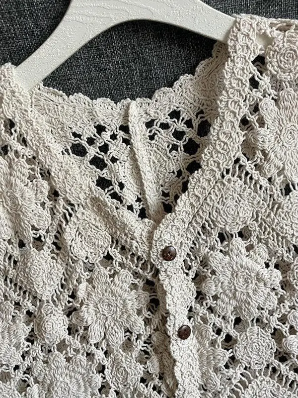 Embroidered Floral Crochet Vest for Women Hollow-out Open Knit Sleeveless Cardigan Boho Summer Festival Outfit thumbnail 5