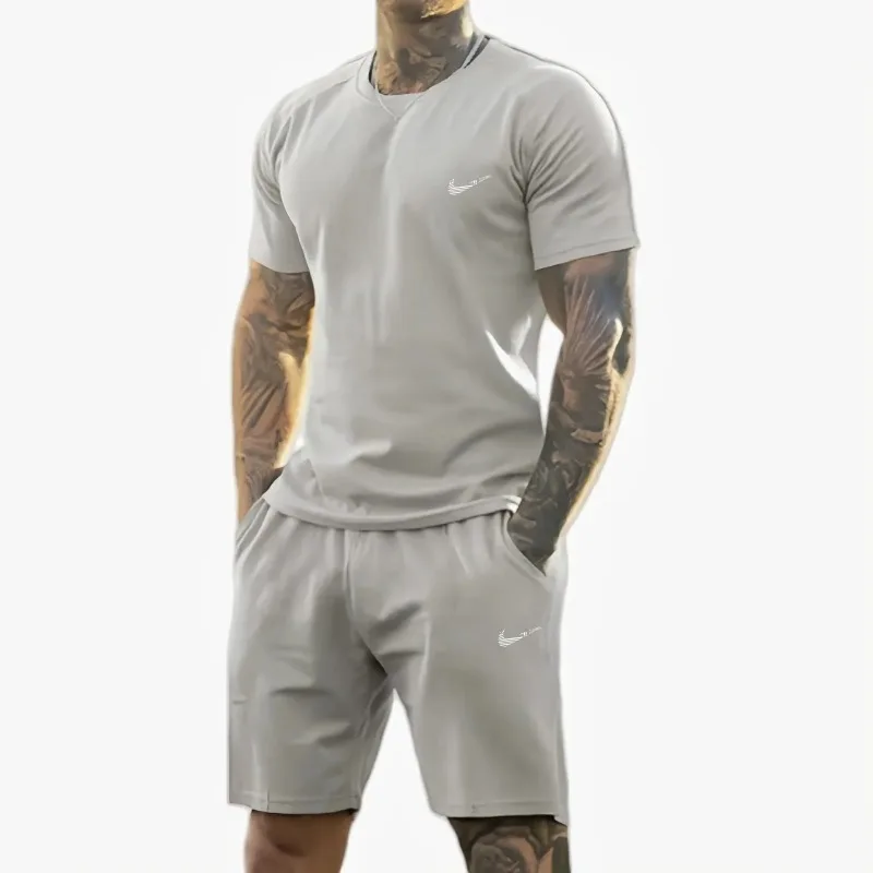 summer new men's printed short-sleeved T-shirt + shorts suit, casual sportswear, breathable outdoor casual men's T-shirt, thumbnail 6