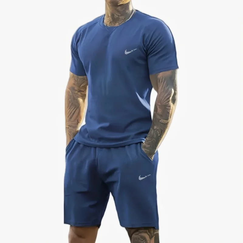 summer new men's printed short-sleeved T-shirt + shorts suit, casual sportswear, breathable outdoor casual men's T-shirt, thumbnail 4