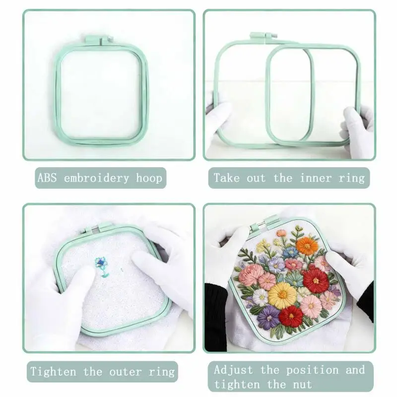 1/2/4pcs Plastic DIY Embroidery Hoops Square Cross Stitch Frame Household Handcraft Embroidery Set thumbnail 3