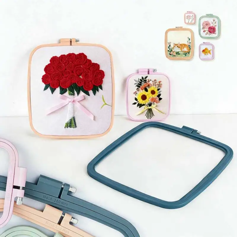 1/2/4pcs Plastic DIY Embroidery Hoops Square Cross Stitch Frame Household Handcraft Embroidery Set thumbnail 6