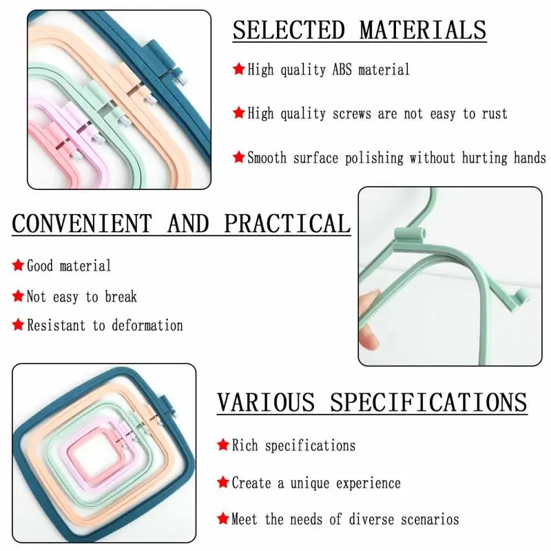 1/2/4pcs Plastic DIY Embroidery Hoops Square Cross Stitch Frame Household Handcraft Embroidery Set thumbnail 4