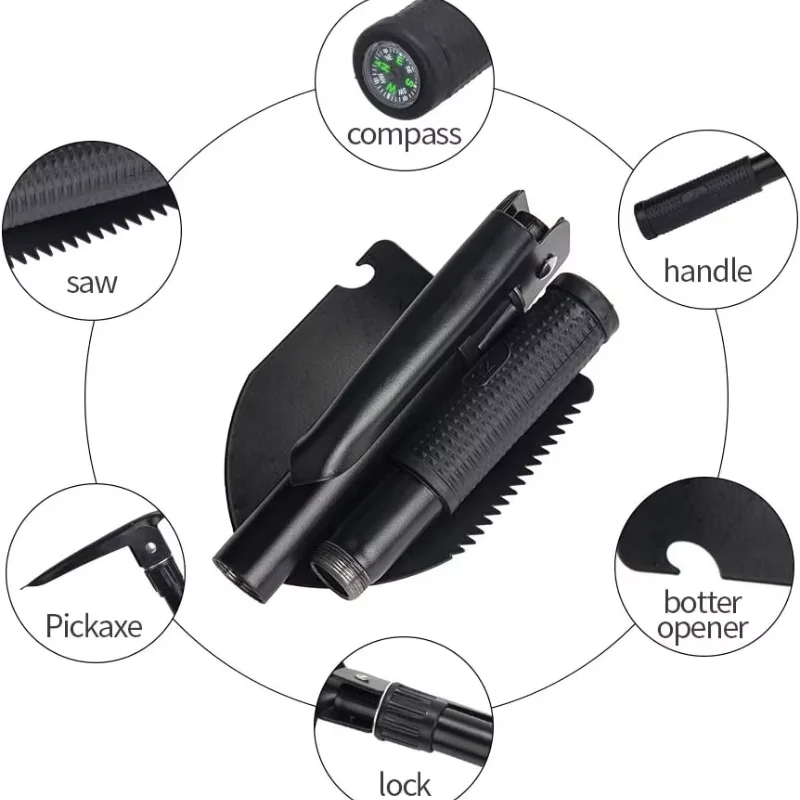 Multi-functional foldable shovel, camping shovel equipment for outdoor use, survival engineer's special shovel, with a compass. thumbnail 6