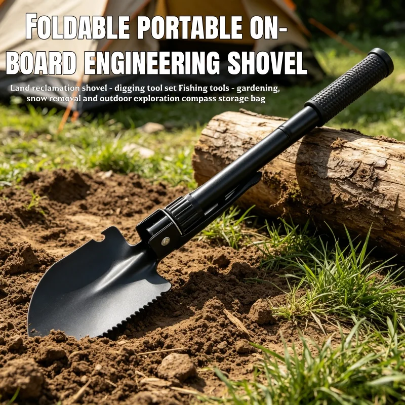Multi-functional foldable shovel, camping shovel equipment for outdoor use, survival engineer's special shovel, with a compass.