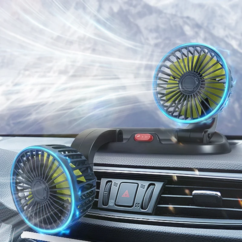 Car Fan 5V 12V 24V Car Cooling Fan 360° Adjustable Dual Head Air Fan USB 2Speeds Automotive Electric Fan For Dashboard RV Truck thumbnail 6
