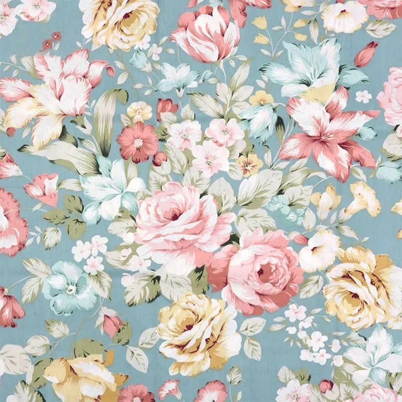 Vintage Teal Floral Fabric 8Pcs 100% Cotton Twill for Quilting, Doll Embroidery with Various Patterns DIY & Sewing Crafts thumbnail 4