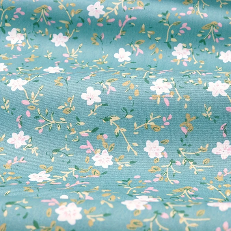 Vintage Teal Floral Fabric 8Pcs 100% Cotton Twill for Quilting, Doll Embroidery with Various Patterns DIY & Sewing Crafts thumbnail 5