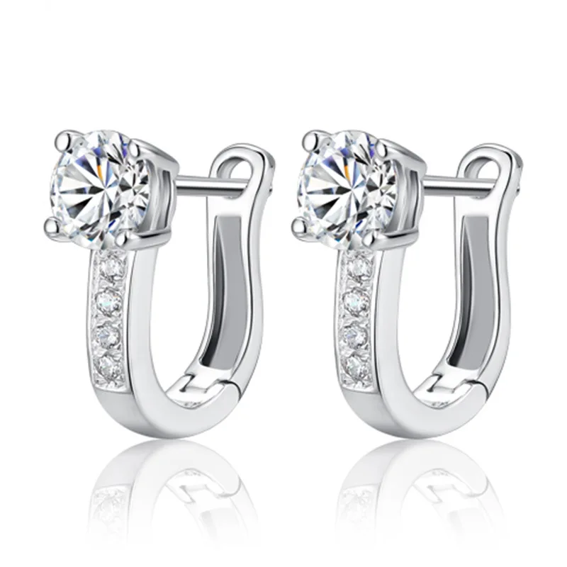925 Sterling Silver Zircon Ear Buckle Earrings For Women Wedding Party Fashion Charm Jewelry