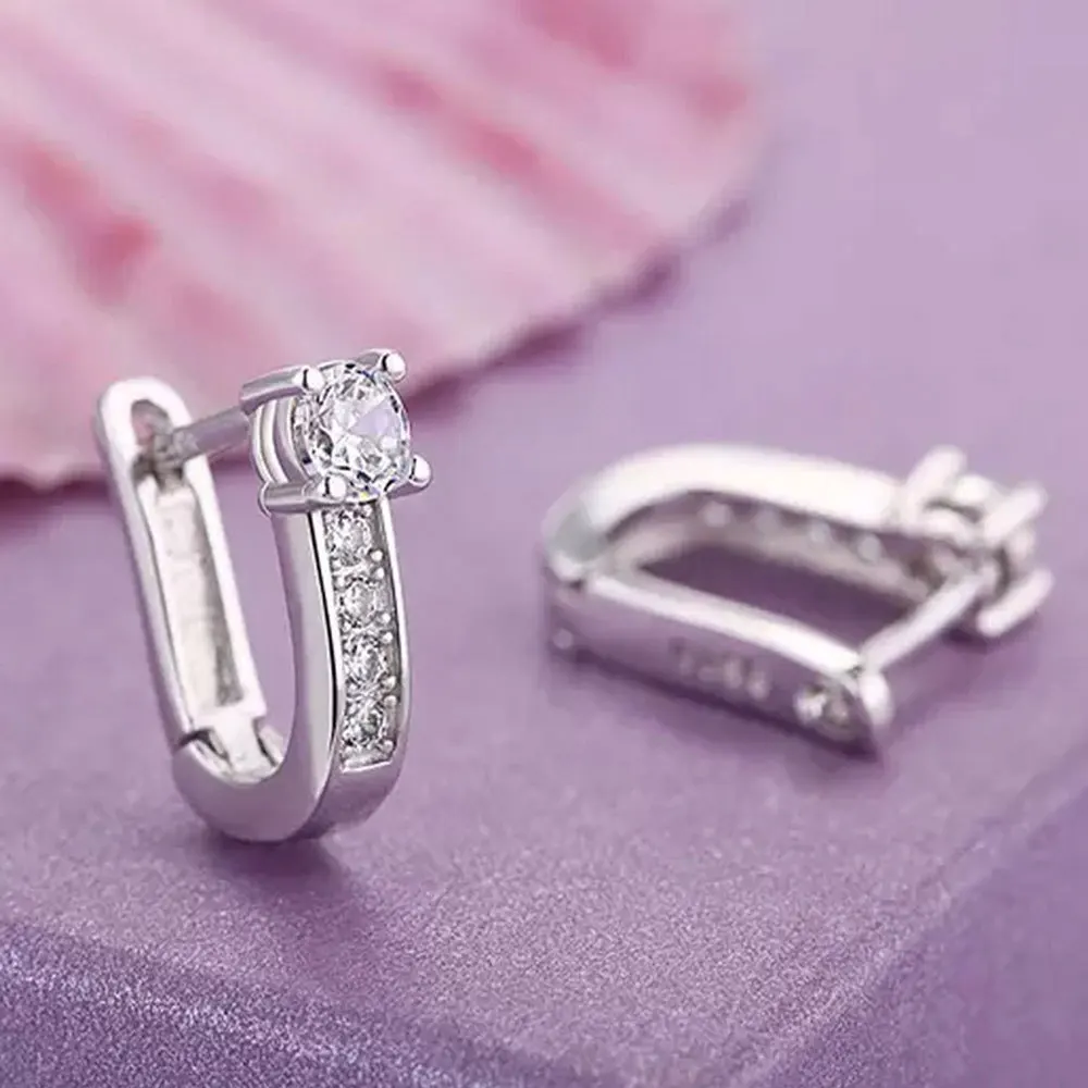 925 Sterling Silver Zircon Ear Buckle Earrings For Women Wedding Party Fashion Charm Jewelry thumbnail 3