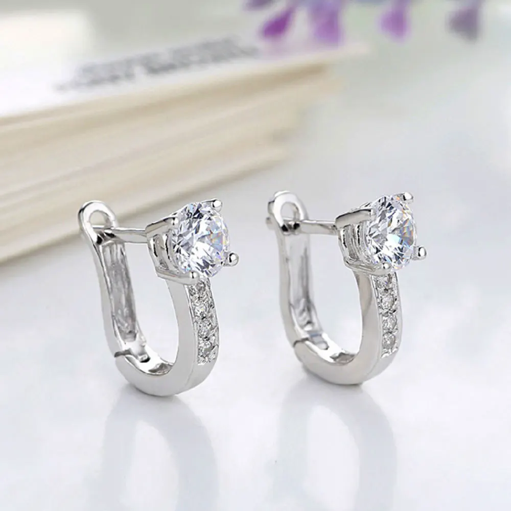 925 Sterling Silver Zircon Ear Buckle Earrings For Women Wedding Party Fashion Charm Jewelry thumbnail 2