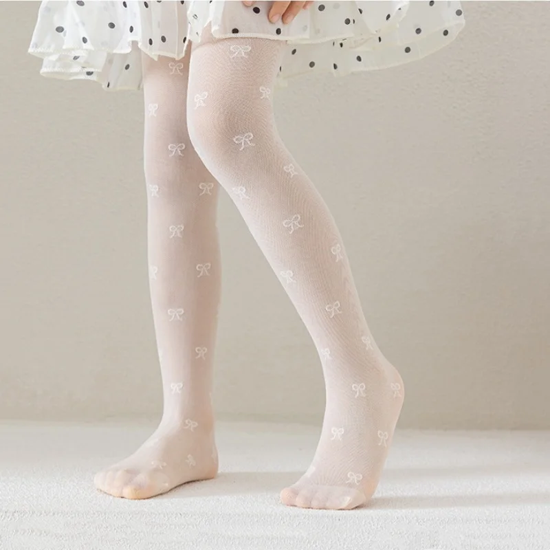 Summer Kids Thin Tights Girls Fashion Bow Print Stockings Baby Mesh Breathable Princess Pantyhose Children Ballet Dance Leggings thumbnail 2