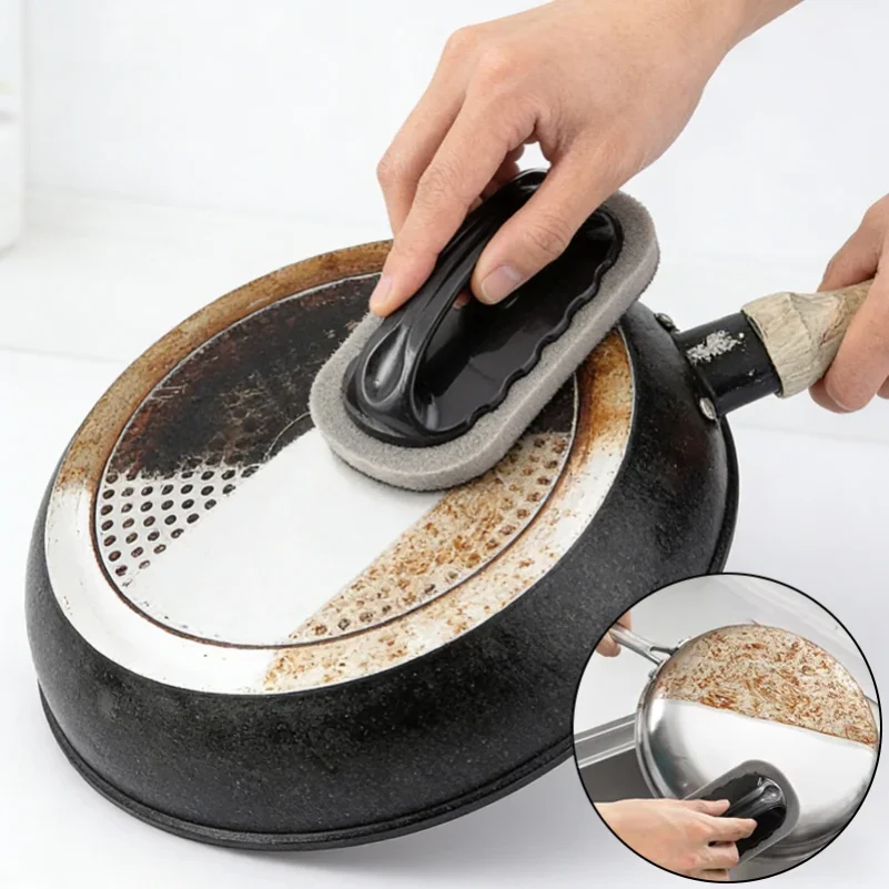 Magic Emery Sponge Brush Wipe Eraser Cleaner Kitchen Bath Rust Strong Decontamination Cleaning Tools With Handle Household Tools