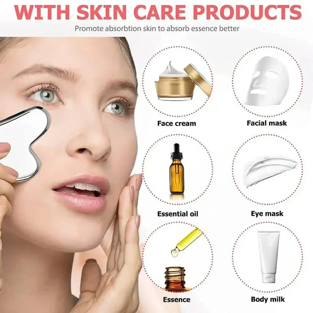3PCS Ice Face Roller Stainless Steel Gua Sha Board Set Face Massage Tool Facial Massager Face Lifting Beauty Skin Care Tools thumbnail 5