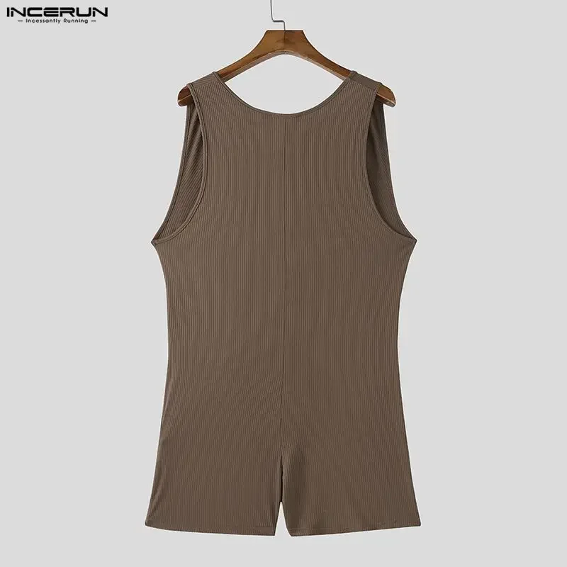 INCERUN Men Bodysuits Solid Color Knitted Sleeveless Male Rompers Playsuits For Man 2026 Homewear Casual Bodysuit Men Clothes thumbnail 5