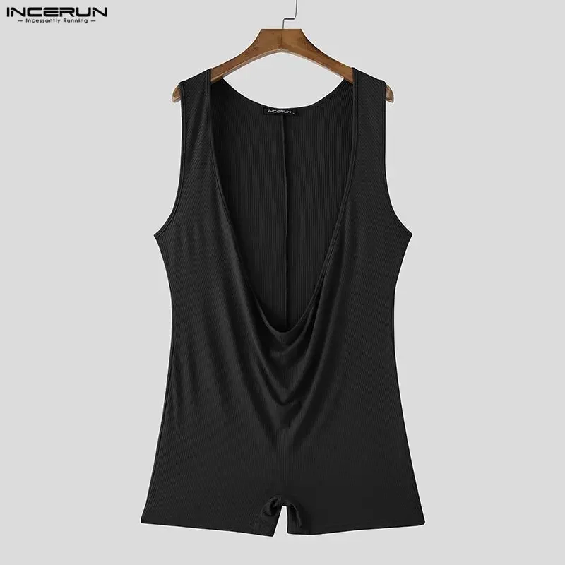 INCERUN Men Bodysuits Solid Color Knitted Sleeveless Male Rompers Playsuits For Man 2026 Homewear Casual Bodysuit Men Clothes thumbnail 4
