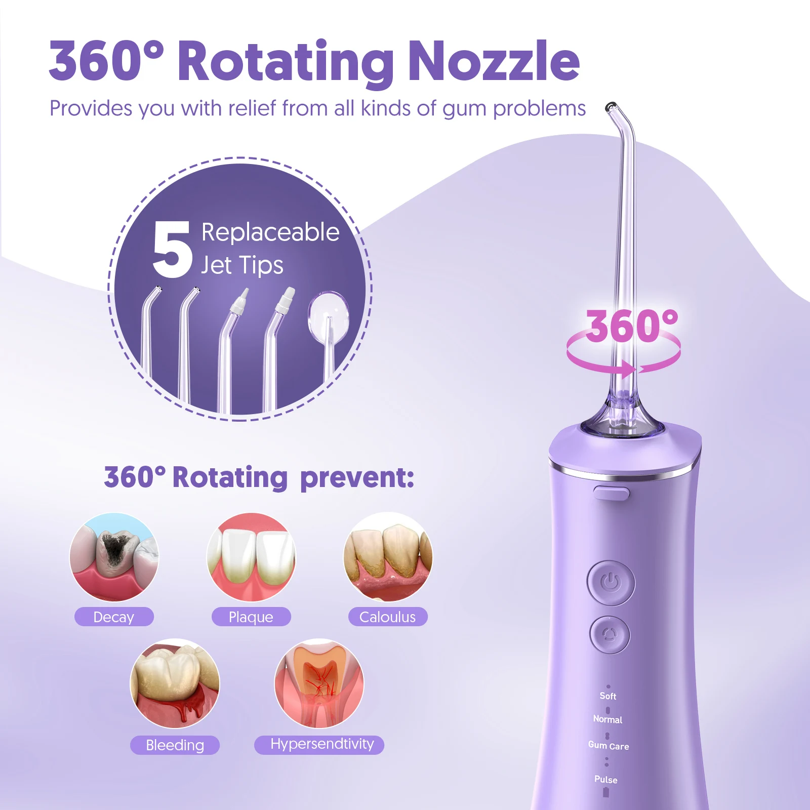 SEJOY Portable Oral Irrigator Water Flosser Dental Teeth Whitening 230ML Tank 5 Modes 8 Jet Tips Washing Machine thumbnail 3