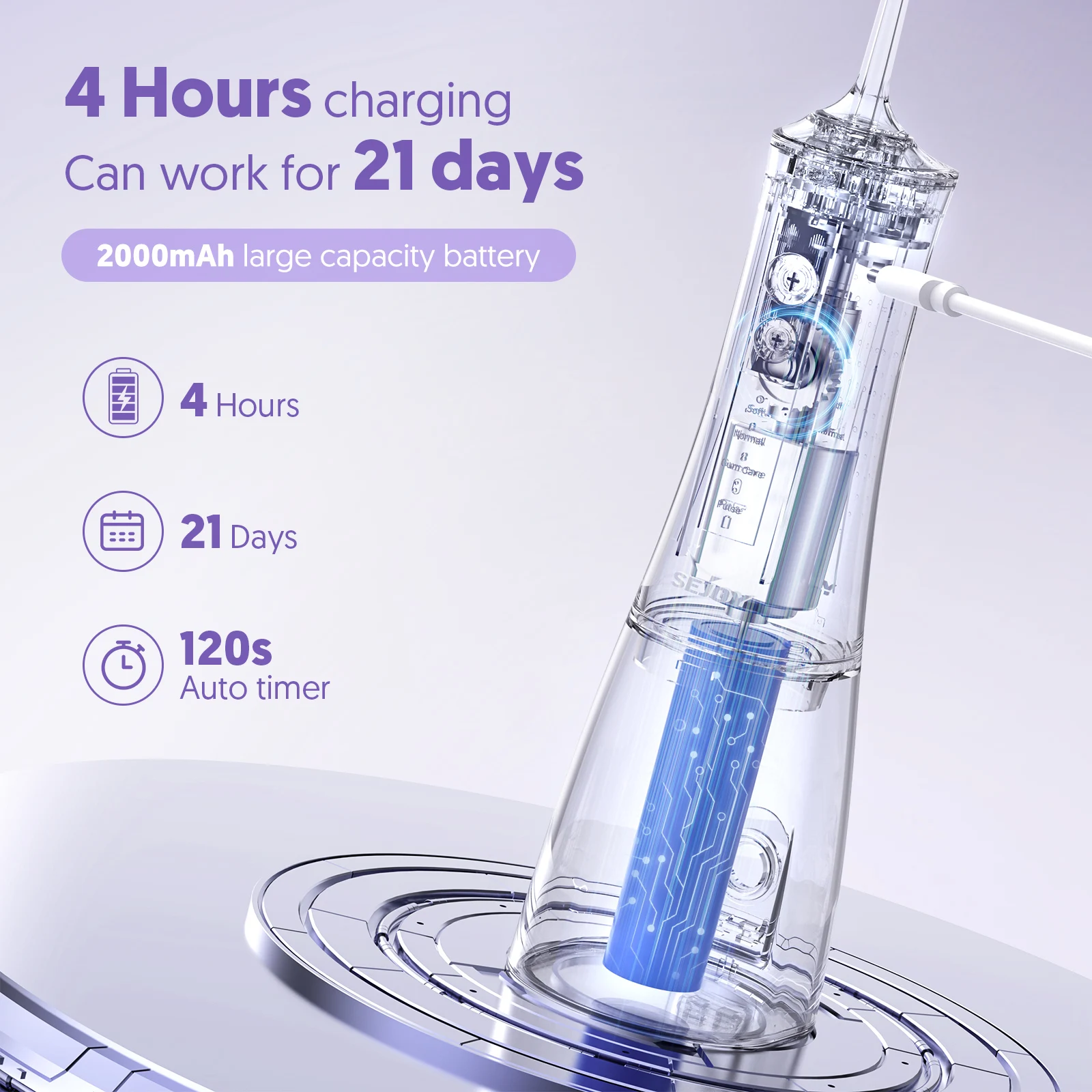 SEJOY Portable Oral Irrigator Water Flosser Dental Teeth Whitening 230ML Tank 5 Modes 8 Jet Tips Washing Machine thumbnail 2