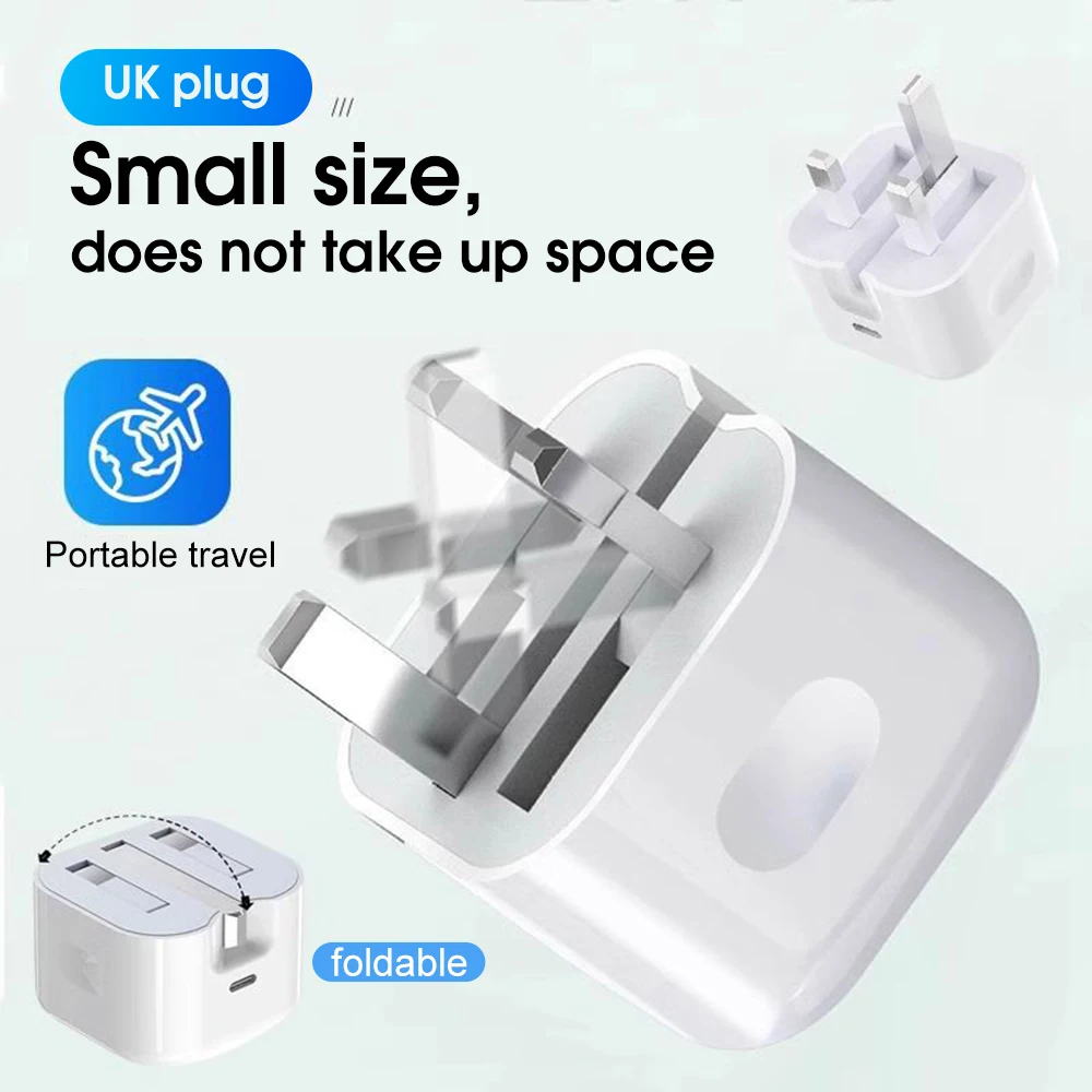 UK Plug Foldable 20W Mobile Phone Adapter With 2m Dual Type-C Mobile Phone Charging Cable Suitable for iPhone 15 16 thumbnail 3