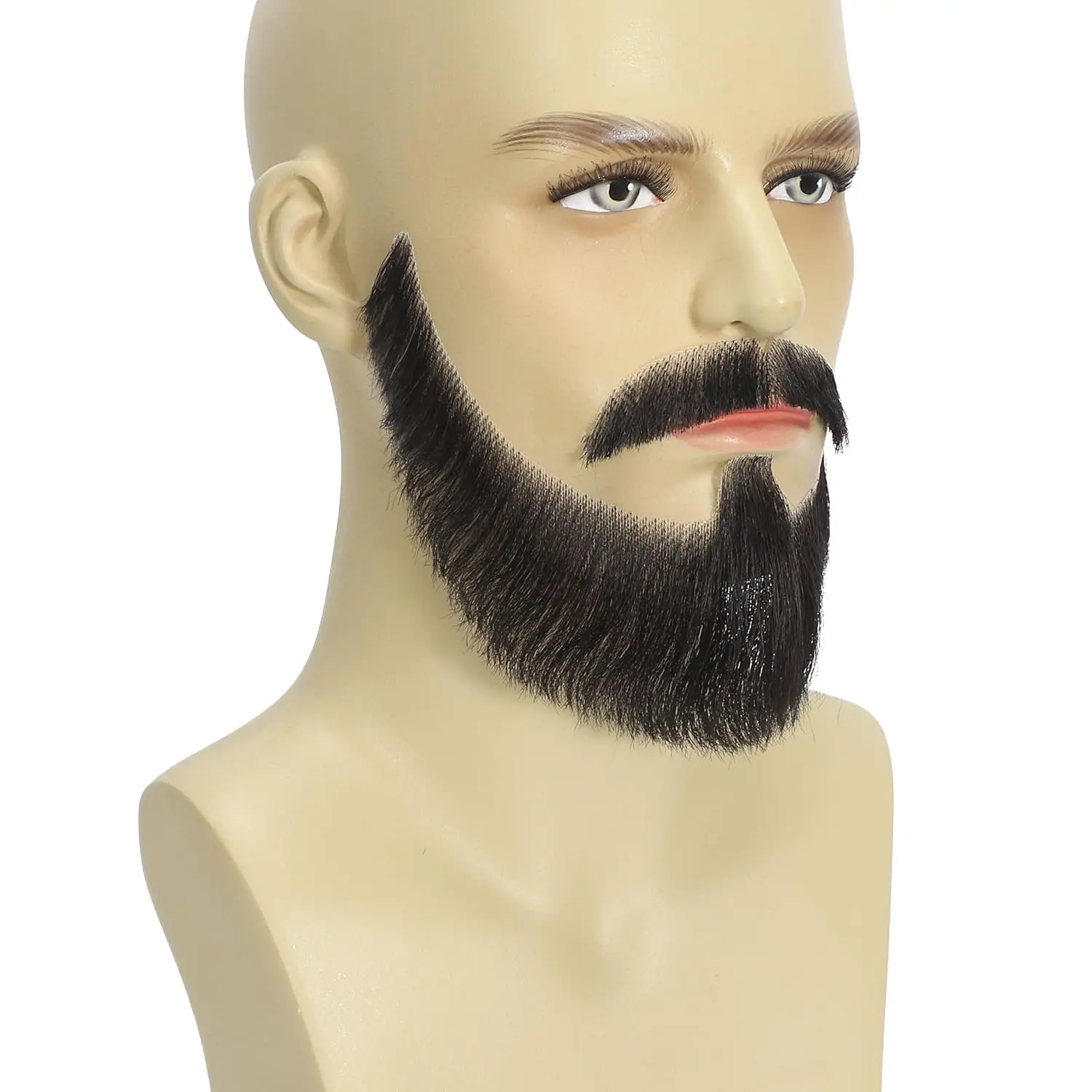 Fake Beard and Mustache Handmade with Human Hair Full Beard Style Realistic Mustache for Costumes Facial Hair Cosplay Theatrical thumbnail 6