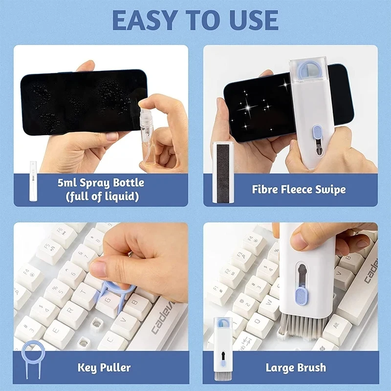 7 in 1 Computer Keyboard Cleaner Brush Kit Earphone Cleaning Pen For Headset Keyboard Cleaning Tools Cleaner Keycap Puller Kit thumbnail 3