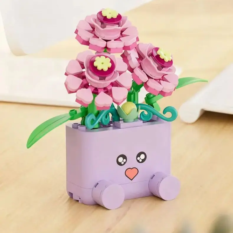 Creative Potted Plants Bricks Model Cheerful Flower Botanical Building Blocks Good Mood Assemble Toys Gifts Ornament Decoration thumbnail 3