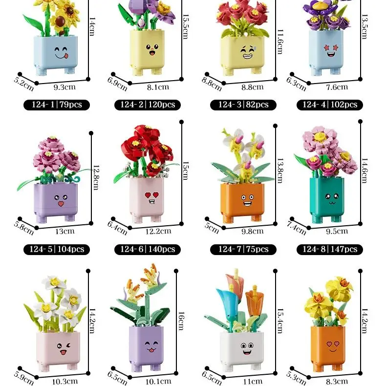 Creative Potted Plants Bricks Model Cheerful Flower Botanical Building Blocks Good Mood Assemble Toys Gifts Ornament Decoration thumbnail 5