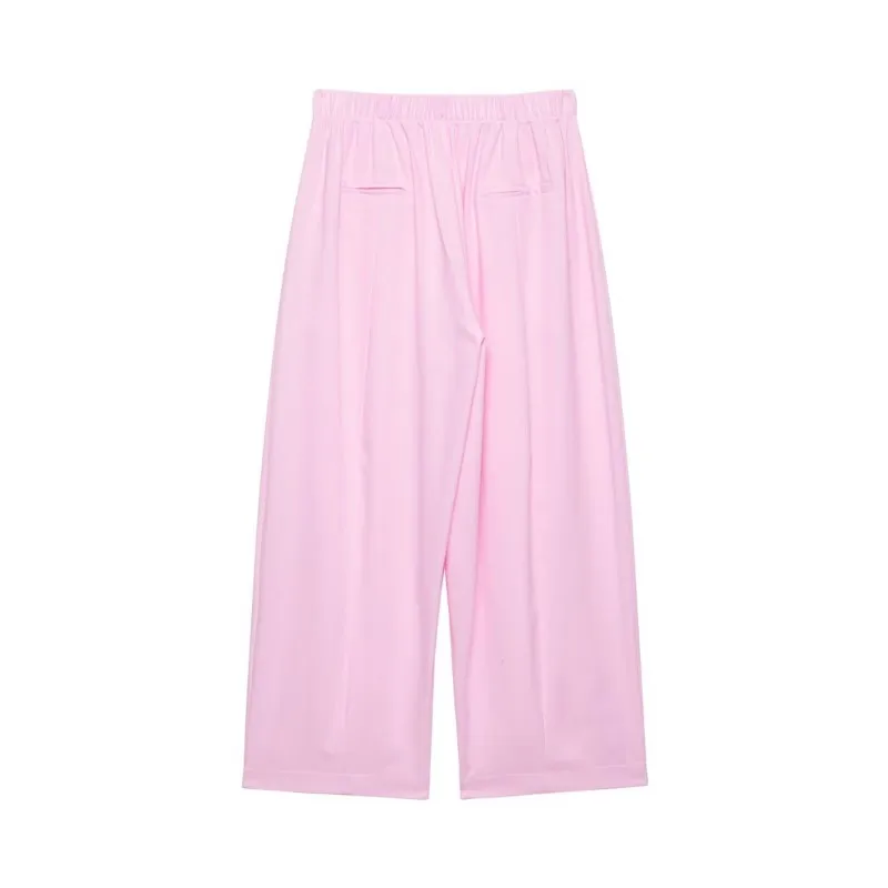 Women's Mid Waist Pants Set Spring 2 Piece Set Lapel Collar Shirt Pocket Elastic Waist Barrel Trousers Two Piece Female Outfits thumbnail 6