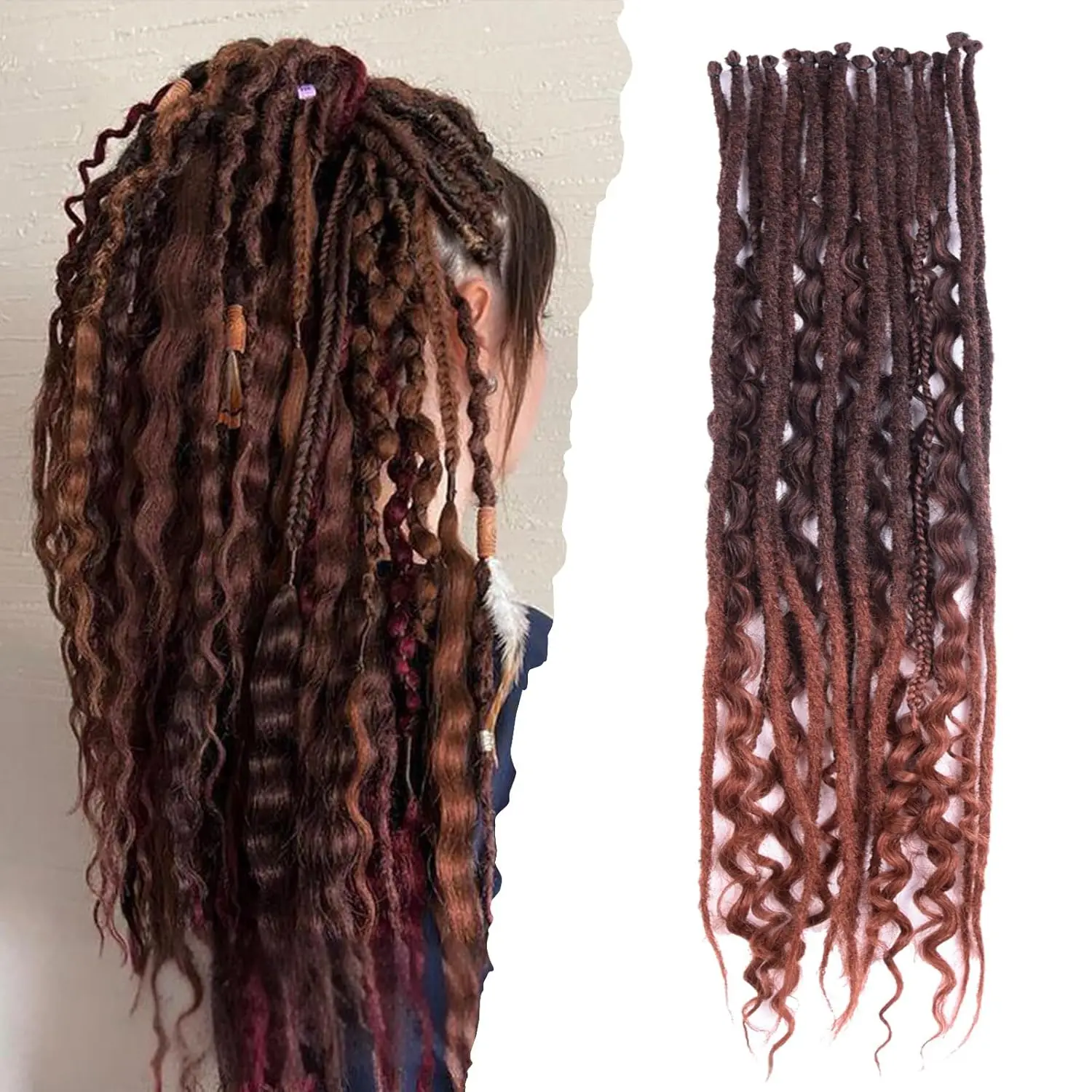 Synthetic SE Dreadlocs Braids Hair Extensions, 24 Inch 8 Strands/Lot 3 In 1 Mixed Hippie Style Single End Dreadslocks for Women