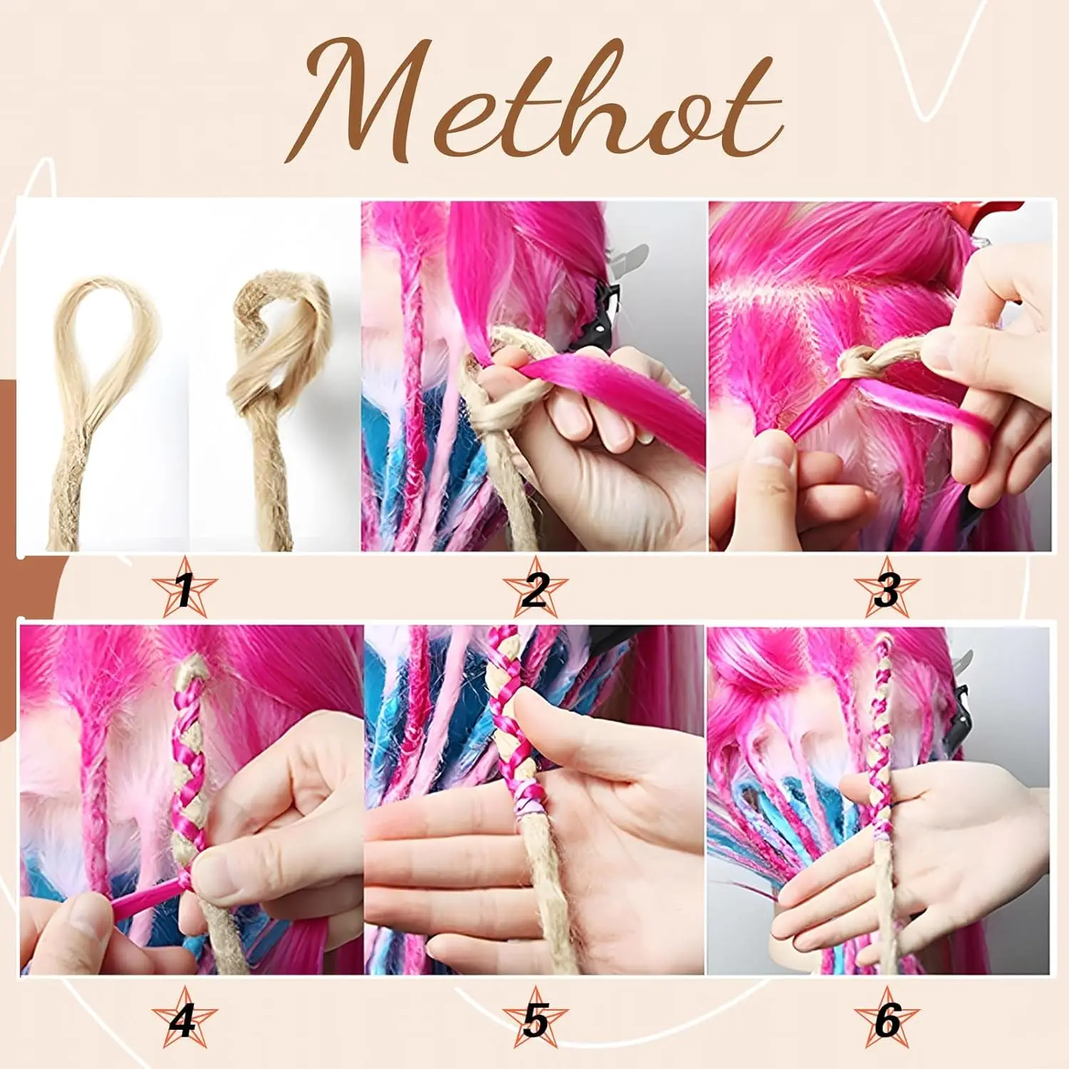 Synthetic SE Dreadlocs Braids Hair Extensions, 24 Inch 8 Strands/Lot 3 In 1 Mixed Hippie Style Single End Dreadslocks for Women thumbnail 5