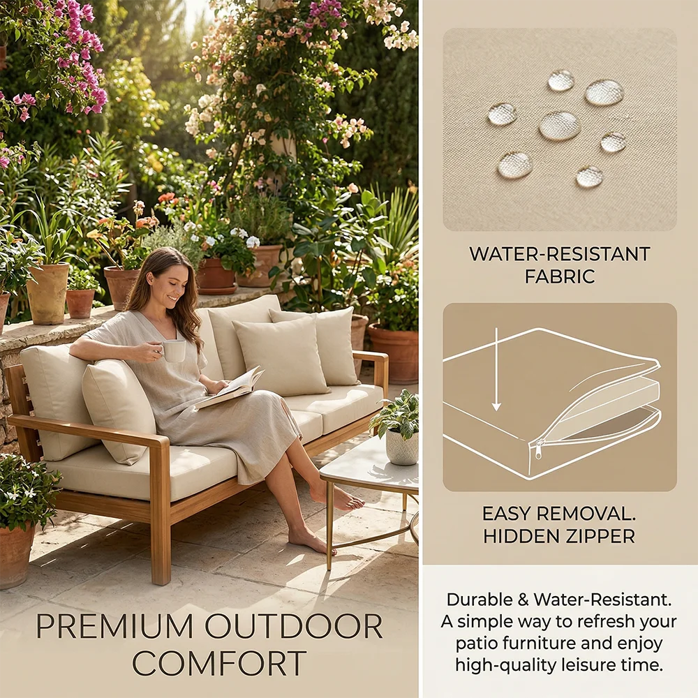 Replacement Patio Cushion Covers, 10 Size Options – Water Resistant Patio Chair Seat Covers, Universal Patio Cushion Slipcovers thumbnail 4