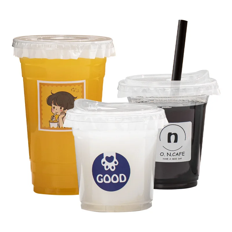 10pcs Plastic Cup with No Straw Mouth Direct Drinking Transparent Disposable Coffee Cup Suitable for Smoothies Cold Drinks Milk thumbnail 6