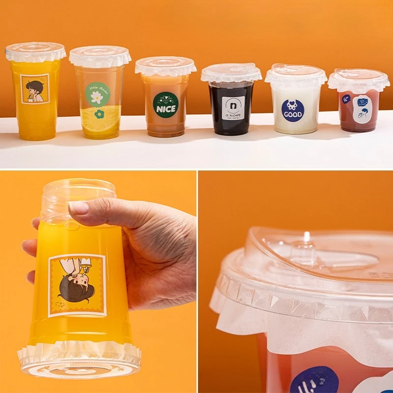 10pcs Plastic Cup with No Straw Mouth Direct Drinking Transparent Disposable Coffee Cup Suitable for Smoothies Cold Drinks Milk thumbnail 5