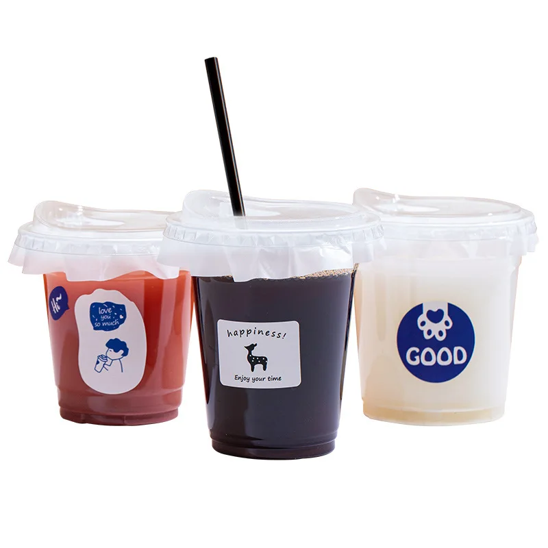 10pcs Plastic Cup with No Straw Mouth Direct Drinking Transparent Disposable Coffee Cup Suitable for Smoothies Cold Drinks Milk thumbnail 4