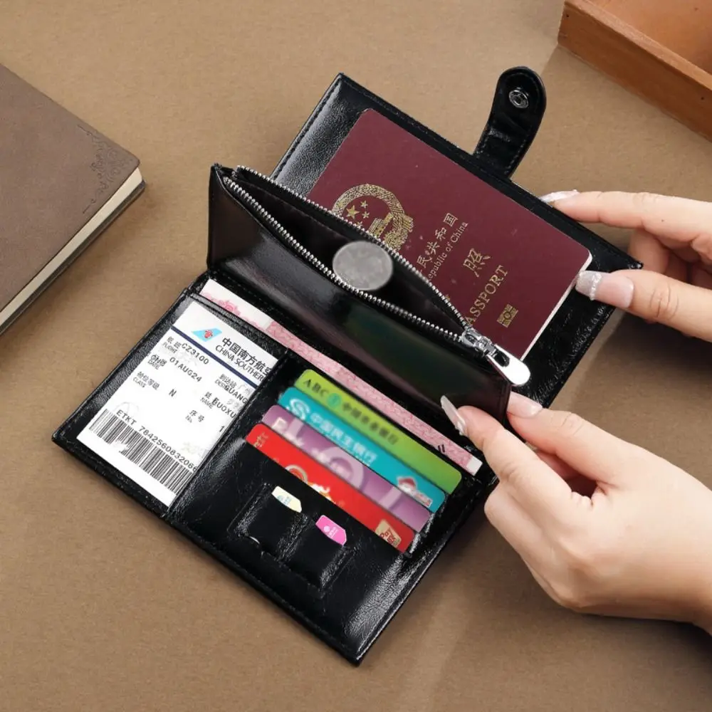 Card Holder PU Leather Passport Bag Purse Passport Cover Passport Clip Card Case Airplane Check-in Storage Card Bag thumbnail 2