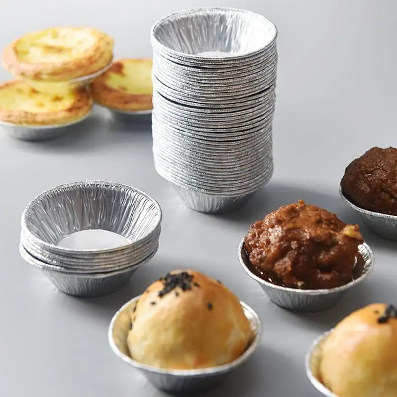 100PCS Aluminum Foil Egg Tart Molds Pie Tins Pans Tinfoil Cupcake Circular Baking Cup Quiche Pans for Air Fryer Oven Baking thumbnail 2