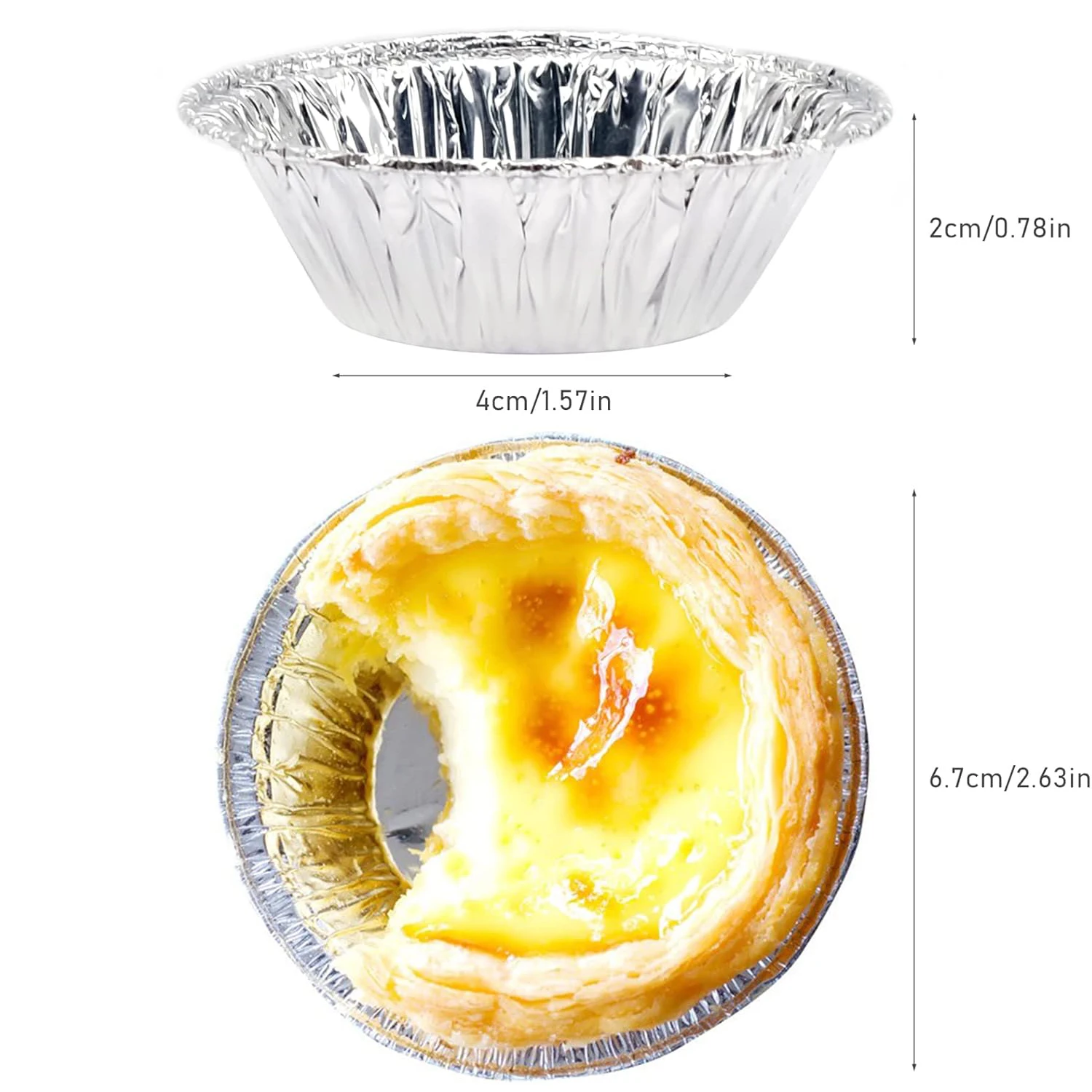 100PCS Aluminum Foil Egg Tart Molds Pie Tins Pans Tinfoil Cupcake Circular Baking Cup Quiche Pans for Air Fryer Oven Baking thumbnail 6