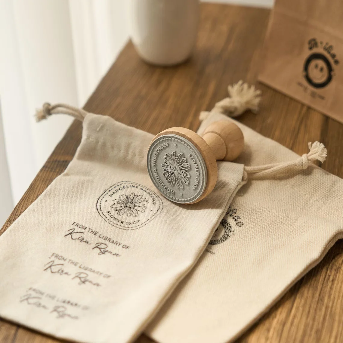 Personalized Wedding Stamp Wood Block Rubber Stamps Small Business Company Branding Stamp Custom Packaging Seal thumbnail 4