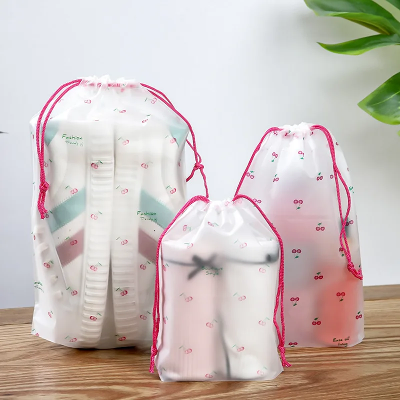 5 Clear Plastic Drawstring Bags, Frosted PE Cartoon Storage Pouches, Travel Shoe Clothes Storage Bag for Shoes Travel Organizer