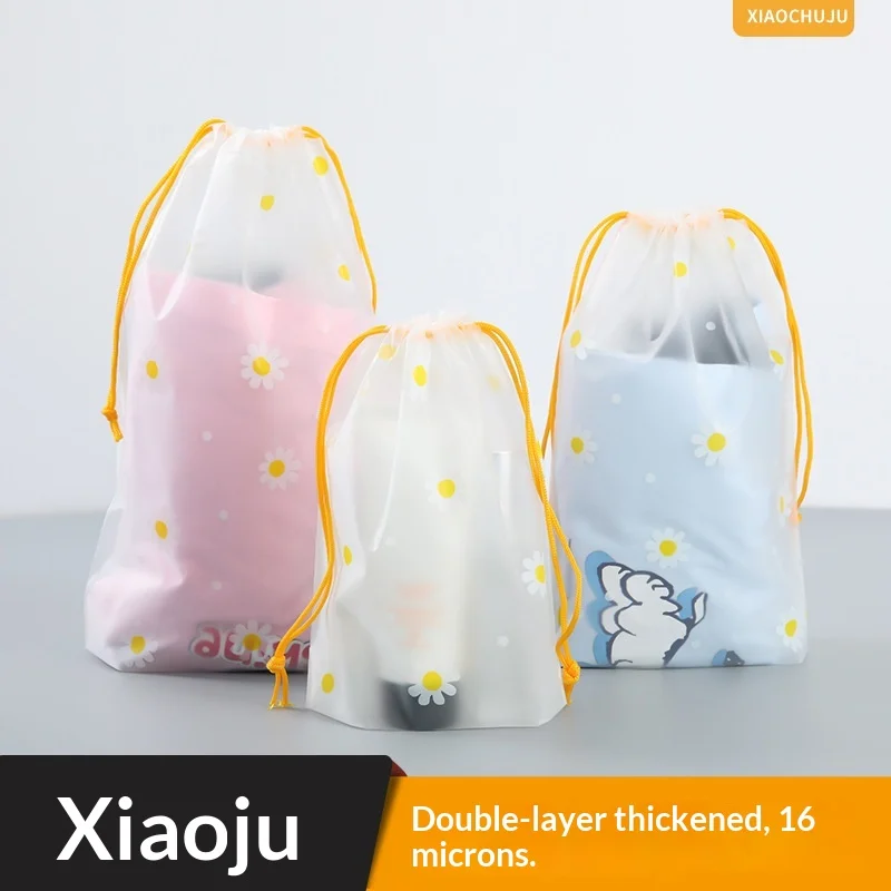 5 Clear Plastic Drawstring Bags, Frosted PE Cartoon Storage Pouches, Travel Shoe Clothes Storage Bag for Shoes Travel Organizer thumbnail 6