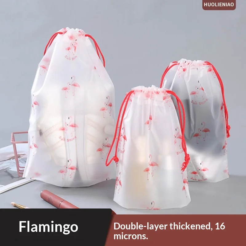 5 Clear Plastic Drawstring Bags, Frosted PE Cartoon Storage Pouches, Travel Shoe Clothes Storage Bag for Shoes Travel Organizer thumbnail 5
