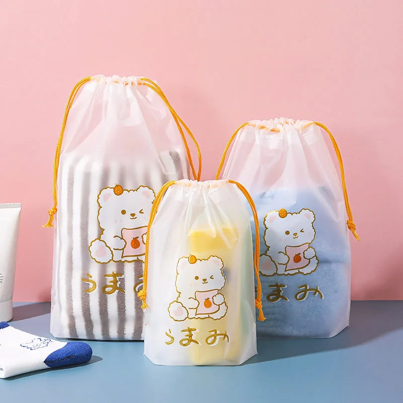5 Clear Plastic Drawstring Bags, Frosted PE Cartoon Storage Pouches, Travel Shoe Clothes Storage Bag for Shoes Travel Organizer thumbnail 4