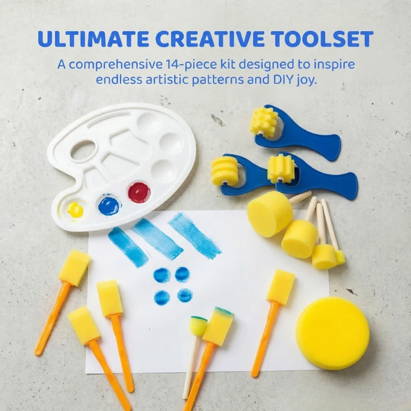 14Pcs Sponge Painting Brushes, Stamps & Rollers for Art Class DIY, Washable Reusable, Strong Absorption Even Color thumbnail 2