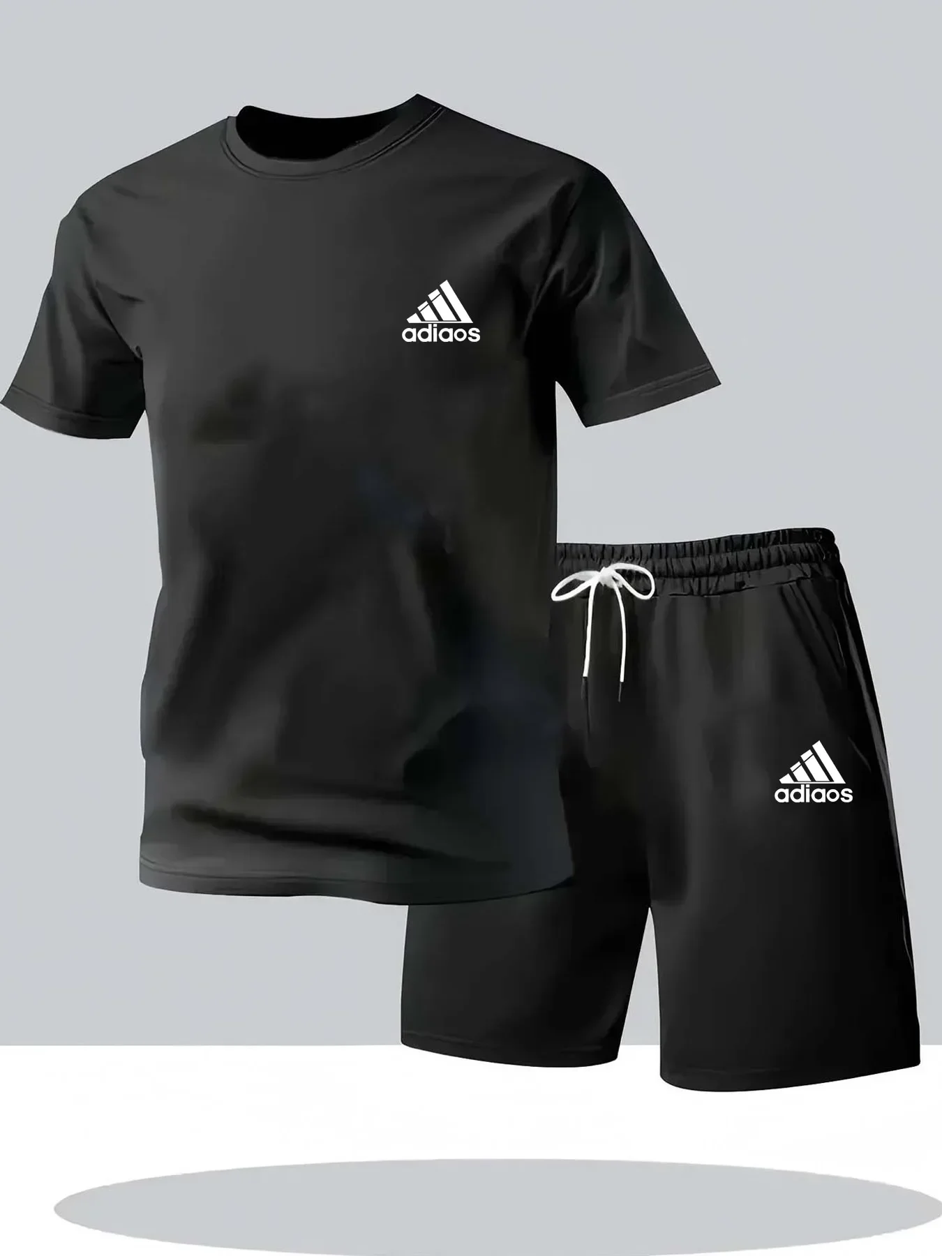 New summer fitness sportswear for men, short-sleeved T-shirt and shorts two-piece set, breathable and quick-drying casual wear. thumbnail 3