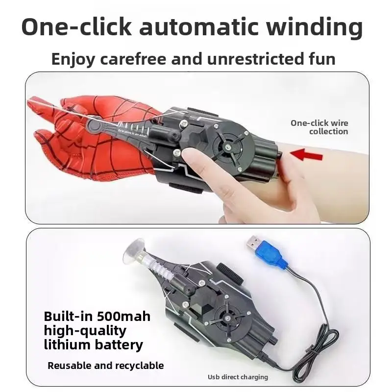 Web Shooter Glove Toy, Automatic Rewind Launcher with Suction Cup, USB Rechargeable Wrist Gadget, Cosplay Prop Gift for Kids thumbnail 5