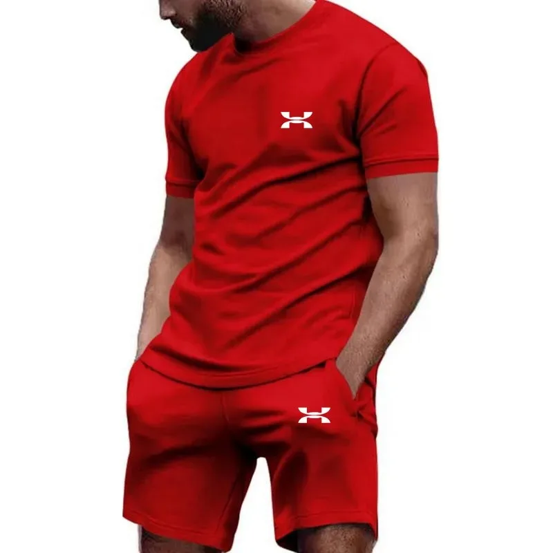 new men's sportswear short sleeved T-shirt and sports shorts summer casual jogging pants set men's two-piece set thumbnail 4