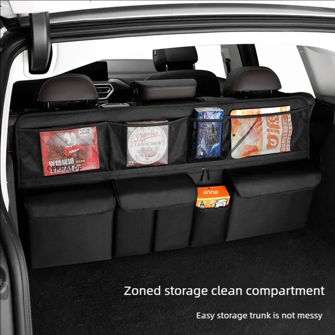 Car trunk storage bag SUV car seat back hanging bag Multi functional storage mesh bag Car interior storage items thumbnail 3