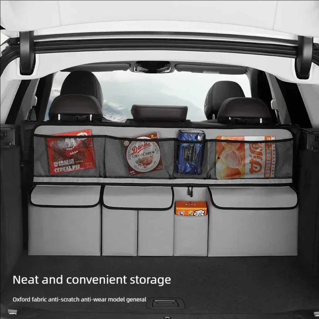 Car trunk storage bag SUV car seat back hanging bag Multi functional storage mesh bag Car interior storage items thumbnail 2