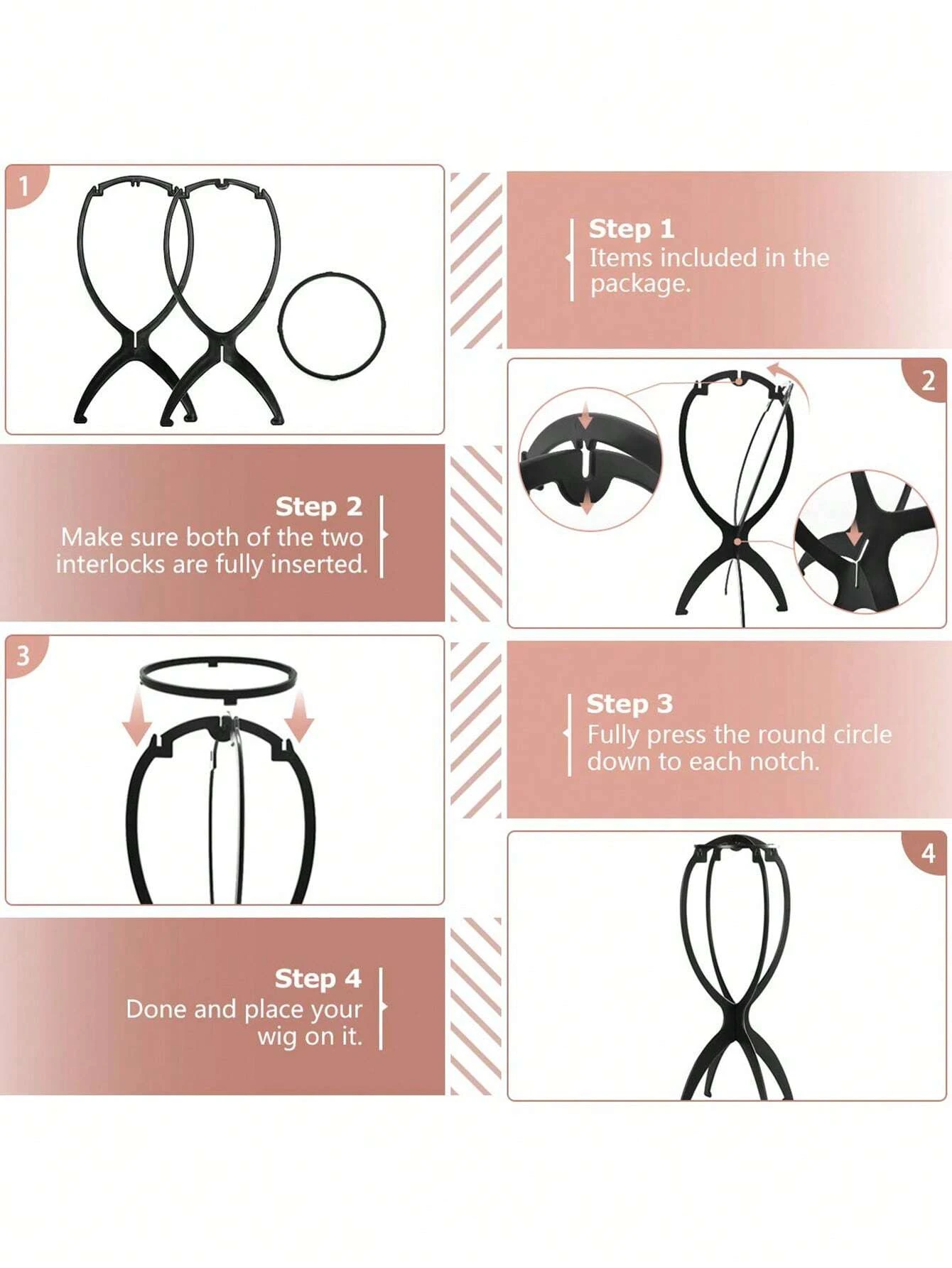 1/2/3pcs Folding Wig Stand Plastic Portable Hat Display Stand Adjustable Durable Barbershop Fashion Model Holder Home Salon Use thumbnail 2