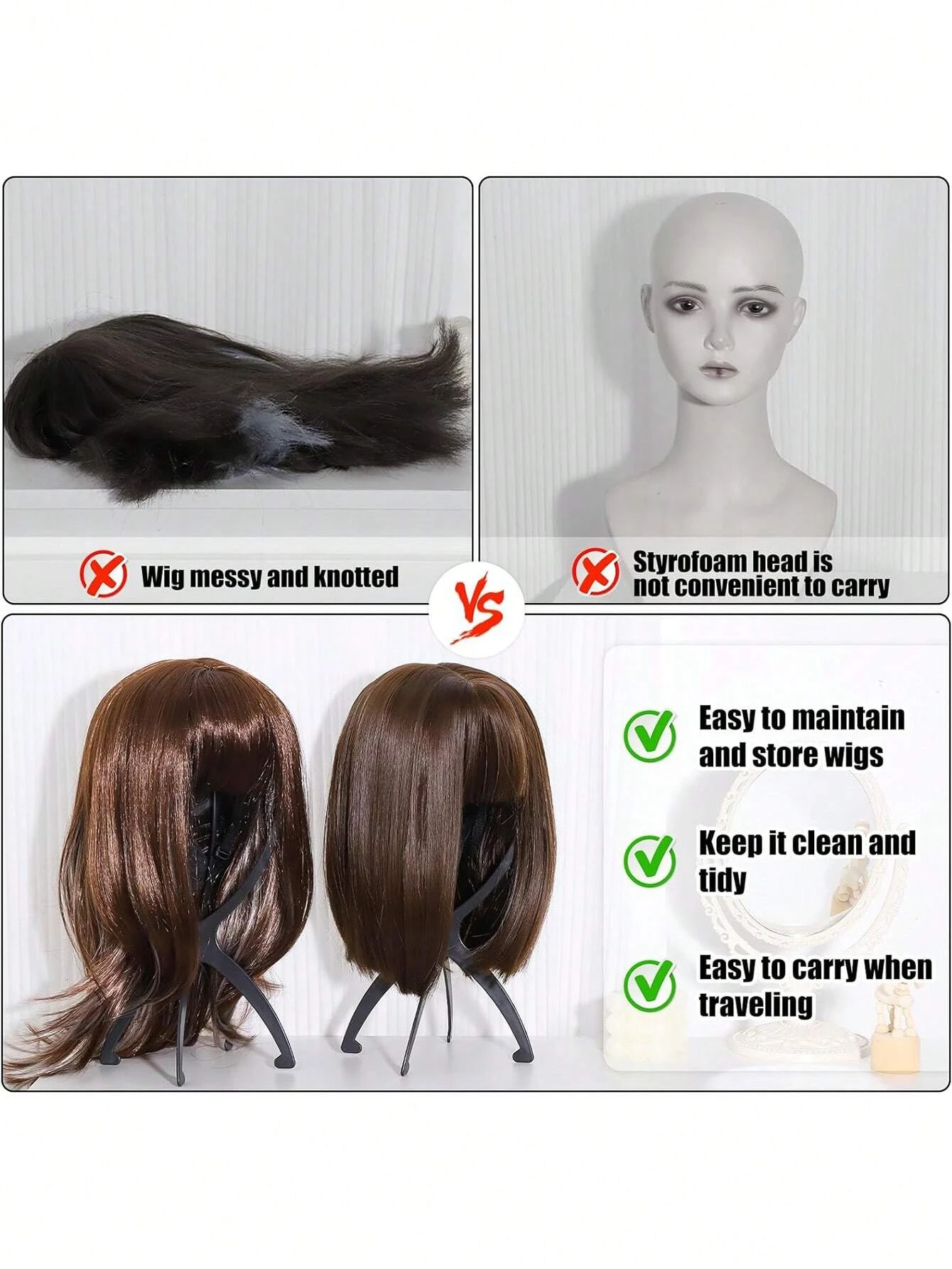 1/2/3pcs Folding Wig Stand Plastic Portable Hat Display Stand Adjustable Durable Barbershop Fashion Model Holder Home Salon Use thumbnail 3